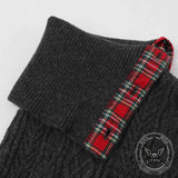 Fashion Plaid Patchwork Irregular Stand Collar Sweater