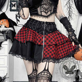 Fashion Plaid Patchwork Lace Trim Zipper Skirt | Gthic.com