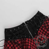 Fashion Plaid Patchwork Lace Trim Zipper Skirt
