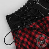 Fashion Plaid Patchwork Lace Trim Zipper Skirt