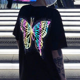 Fashion Reflective Butterfly Print Loose T-Shirt
