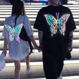 Fashion Reflective Butterfly Print Loose T-Shirt | Gthic.com