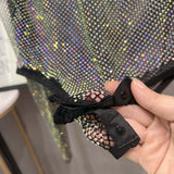 Fashion Shiny Rhinestone Fishnet See-Through Bodysuit
