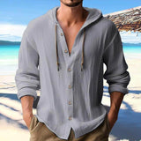 Fashion Solid Color Linen Casual Hooded Shirt 03 | Gthic.com