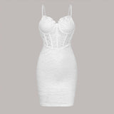 Fashion Solid Lace See-Through Suspender Dress