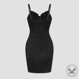 Fashion Solid Lace See-Through Suspender Dress