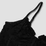 Fashion Solid Lace See-Through Suspender Dress