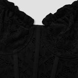 Fashion Solid Lace See-Through Suspender Dress