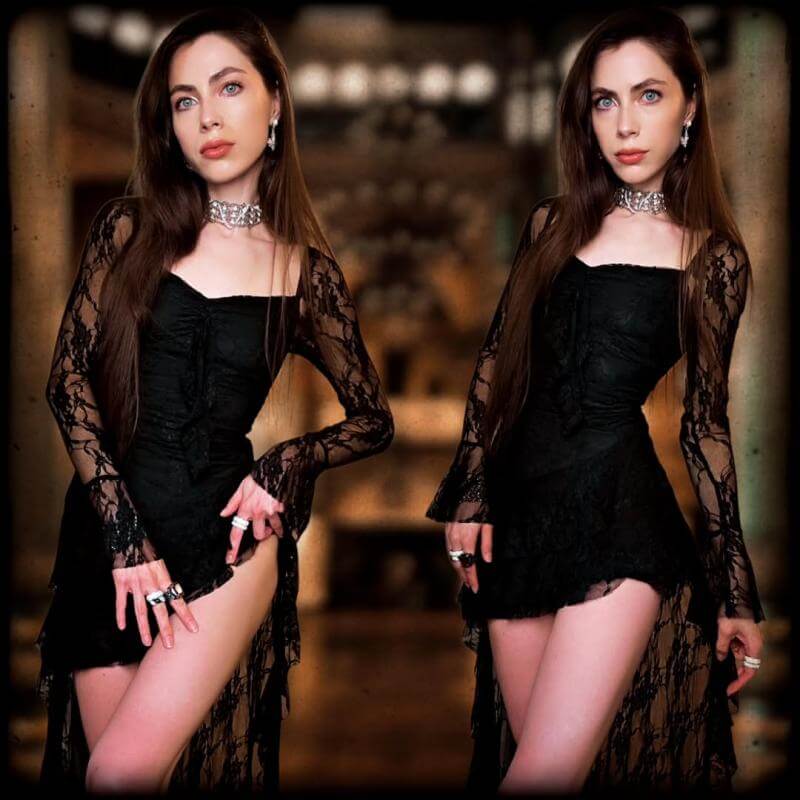 knee length dresses for ladies Fashion Square Neck Long Sleeve Irregular Lace Patchwork Dress – GTHIC
