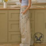 Fashion Starfish Shell Print Versatile Holiday Style Jeans