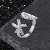Fashion Starfish Shell Stainless Steel Open Ring 01 | Gthic.com