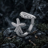 Fashion Starfish Shell Stainless Steel Open Ring