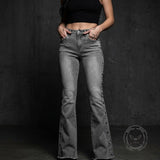 Fashion Stretch Side Studs Raw Hem Bootcut Jeans