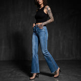 Fashion Stretch Side Studs Raw Hem Bootcut Jeans | Gthic.com