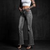 Fashion Stretch Side Studs Raw Hem Bootcut Jeans | Gthic.com