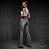 Fashion Stretch Side Studs Raw Hem Bootcut Jeans | Gthic.com