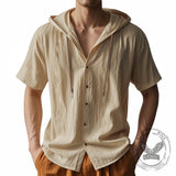 Fashion Thin Breathable Hooded Short Sleeve Linen Shirt