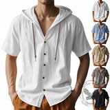 Fashion Thin Breathable Hooded Short Sleeve Linen Shirt