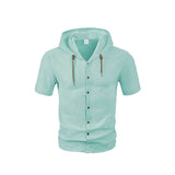 Fashion Thin Breathable Hooded Short Sleeve Linen Shirt