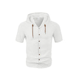 Fashion Thin Breathable Hooded Short Sleeve Linen Shirt