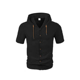 Fashion Thin Breathable Hooded Short Sleeve Linen Shirt