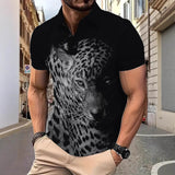 Fashion Wild Cheetah Print Short Sleeve Polo Shirt | Gthic.com