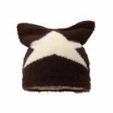 Fashion Y2K Cat Ear Star Print Knitted Beanie Hat