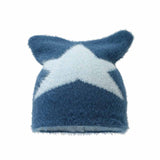 Fashion Y2K Cat Ear Star Print Knitted Beanie Hat