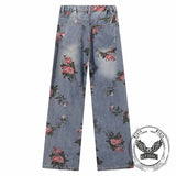 Fashion Y2K Floral Print Ripped Straight Jeans | Gthic.com