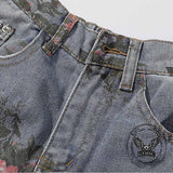 Fashion Y2K Floral Print Ripped Straight Jeans