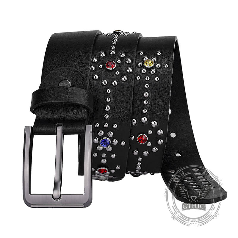 Fashion Y2K Rivet Colorful Rhinestone PU Leather Belt – GTHIC display picture 1