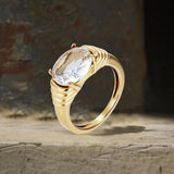 Fashionable Gemstone Stainless Steel Narrow Ring