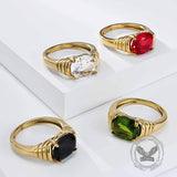 Fashionable Gemstone Stainless Steel Narrow Ring | Gthic.com
