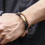 Feather Tiger’s Eye Leather Beaded Bracelet