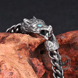 Fenrir Wolf Head Gem Eye Stainless Steel Bracelet