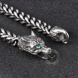 Fenrir Wolf Head Gem Eye Stainless Steel Bracelet