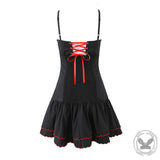 Floral Embroidery Back Tie-Back Suspender Dress 03 | Gthic.com