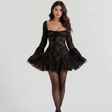 Floral Pattern Lace Tie Front Mini Dress | Gthic.com