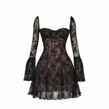 Floral Pattern Lace Tie Front Mini Dress