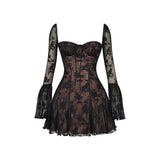 Floral Pattern Lace Tie Front Mini Dress | Gthic.com