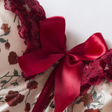 Flower Print Lace Patchwork Herringbone Tube Top