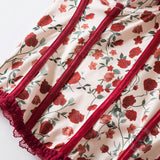 Flower Print Lace Patchwork Herringbone Tube Top