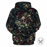 Flower Skull Snake Print Polyester Pullover Hoodie | Gthic.com