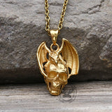 Flying Dragon Skull Stainless Steel Pendant | Gthic.com
