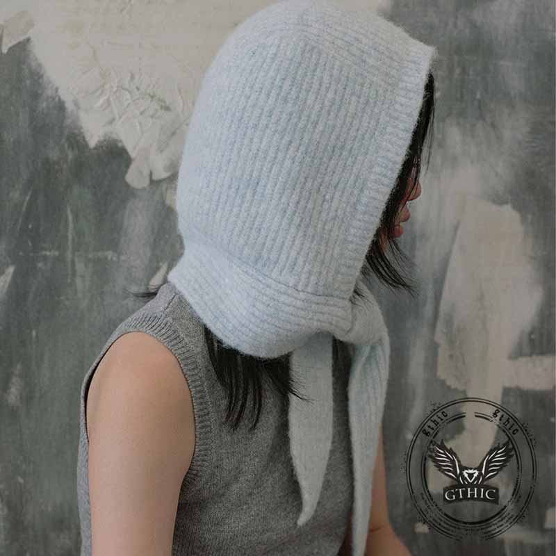 French Retro Tie Up Ear Flaps Knitted Beanie Hat – GTHIC