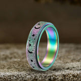 Frosted Hollow Star Moon Stainless Steel Spinner Ring