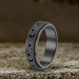 Frosted Hollow Star Moon Stainless Steel Spinner Ring