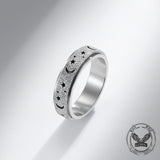 Frosted Hollow Star Moon Stainless Steel Spinner Ring
