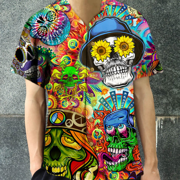 Funny Sugar Skulls Print Polyester Hawaiian Shirt | Gthic.com