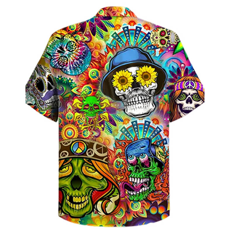Colorful Mushrooms Skull Hawaiian Shirt Outfit For Women - T